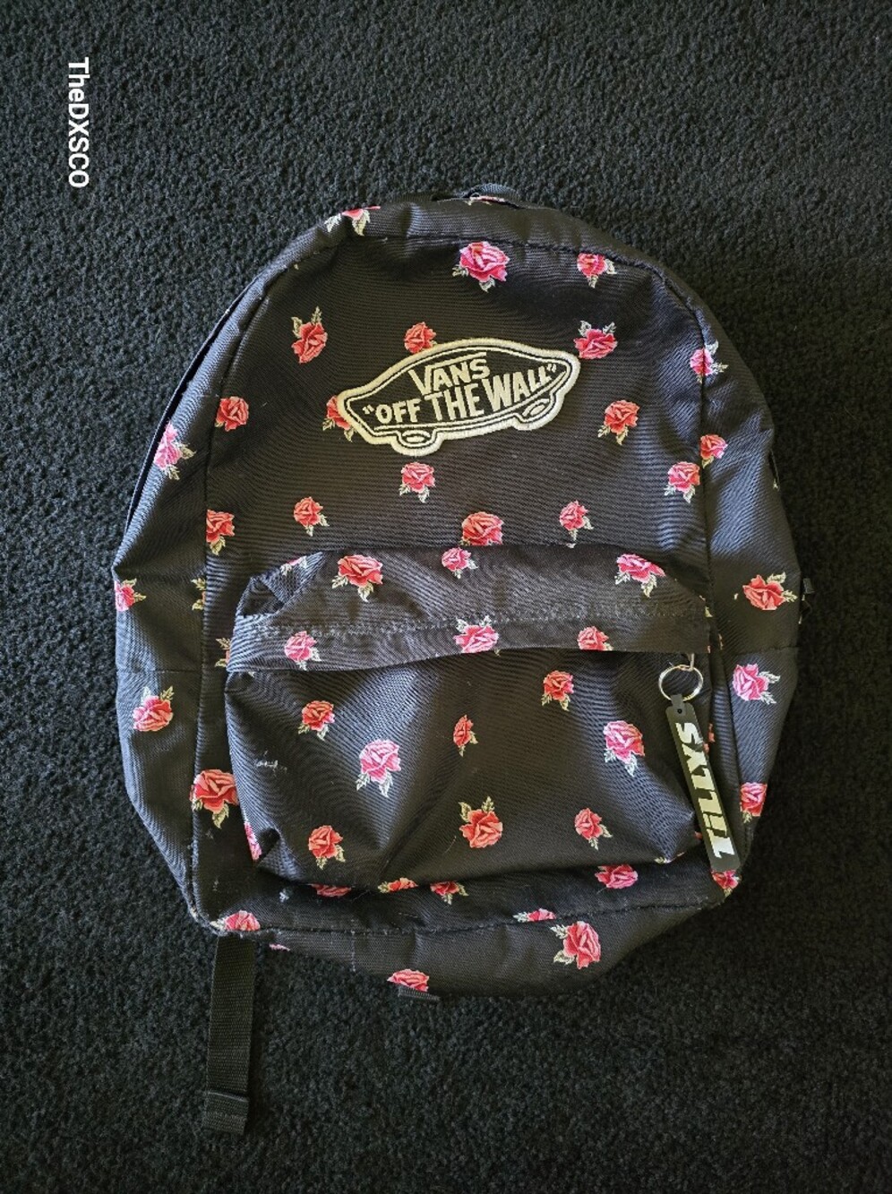 Vans Black Backpack with Pink Rose Print